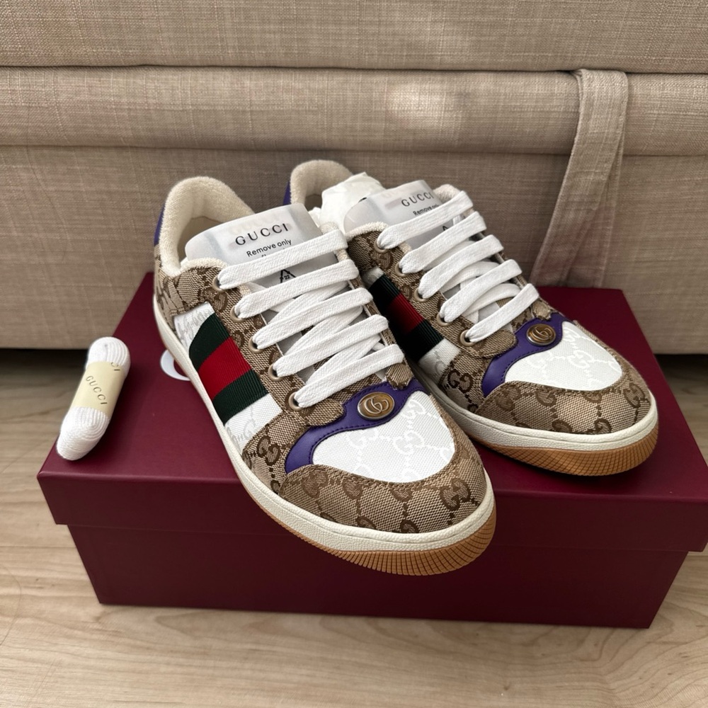 Gucci Screener Sneaker Men Size 6.5 US 7 Beige purple